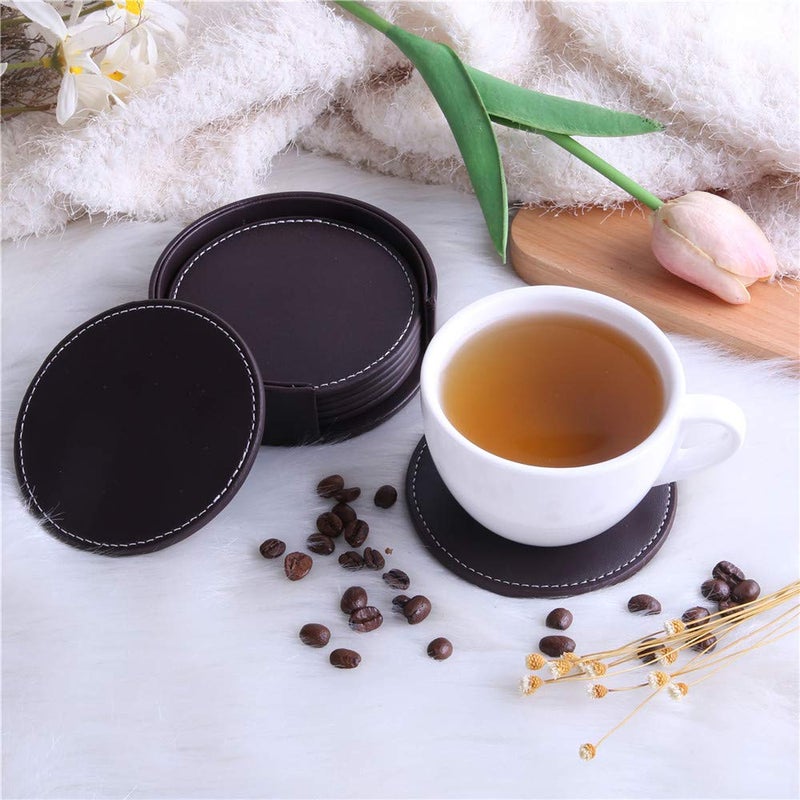 Thipoten Coasters for Drinks,Thipoten Leather Coasters with Holder,Protect Furniture from Damage(6PCS, Brown) - Image 4